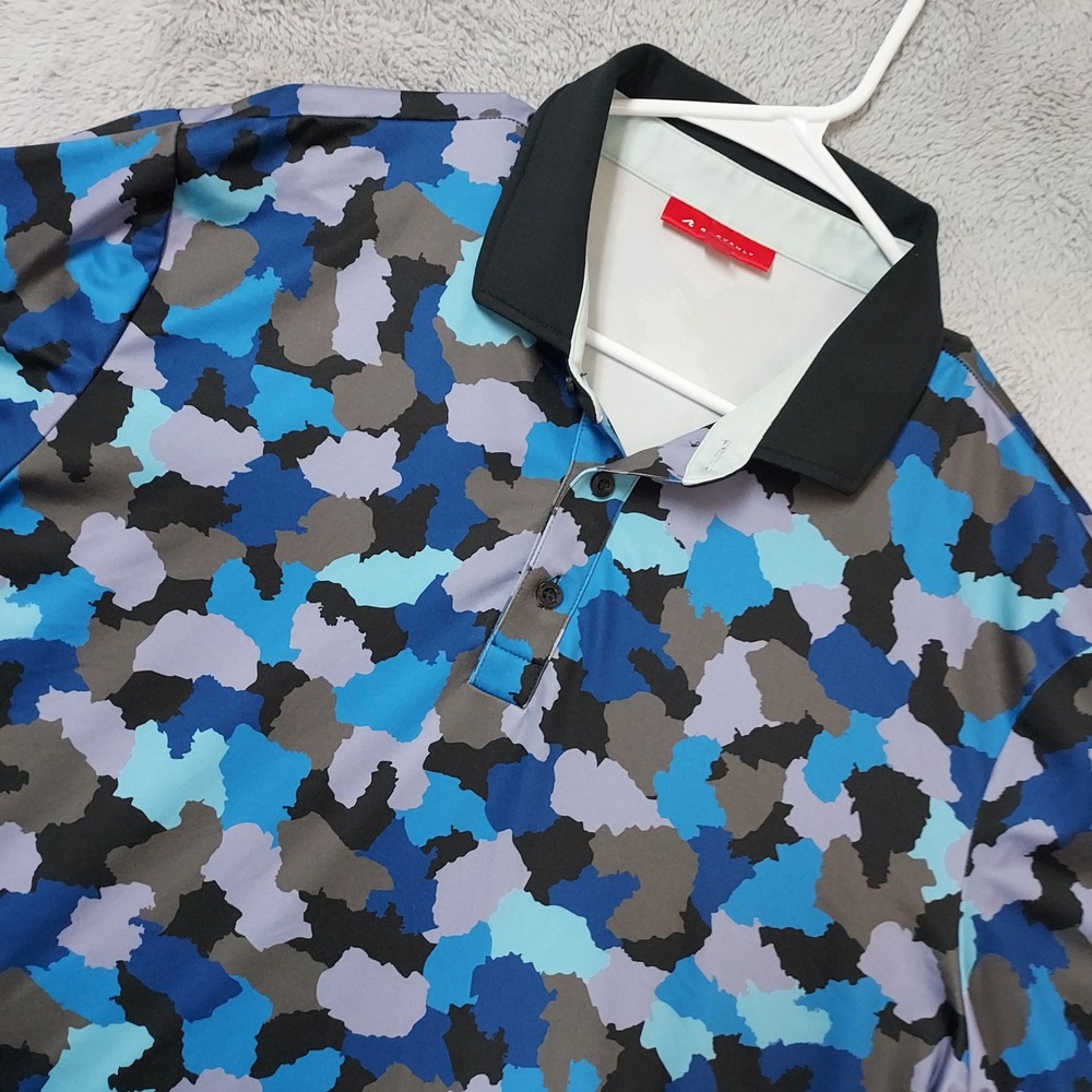 Redvanly Polo Shirt Mens Large Camo Golf Performance Blue Jersey Colorful Prep